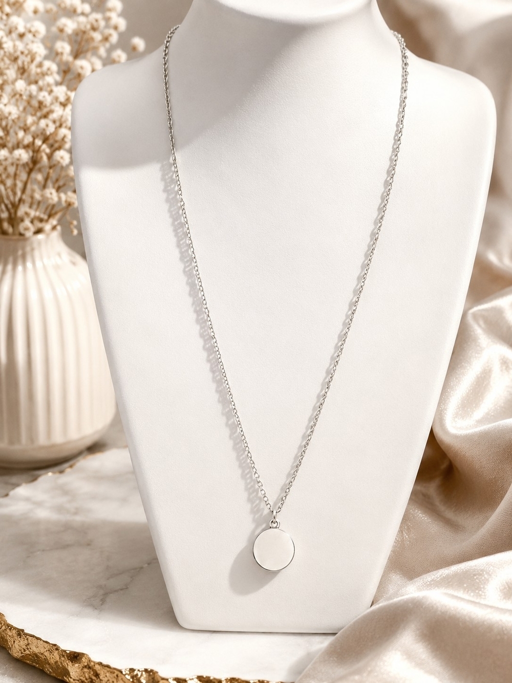 Silver Disc Pendant Necklace Classic Minimalist
